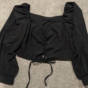 SHEIN 4XL (equates to 3XL) black lace up cropped blouse with long sleeves. Cute!